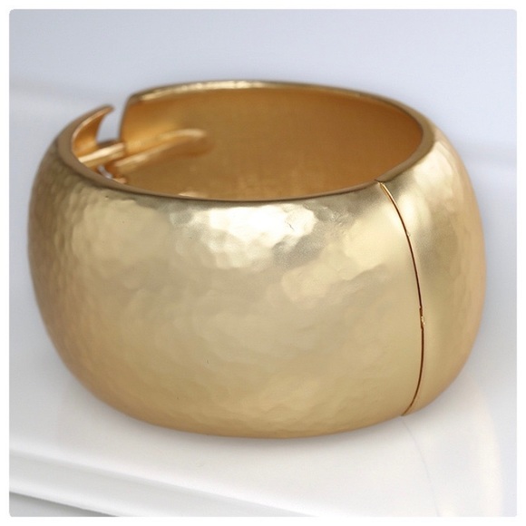 Big Gold Hammered Metal Bangle Bracelet - Picture 8 of 8